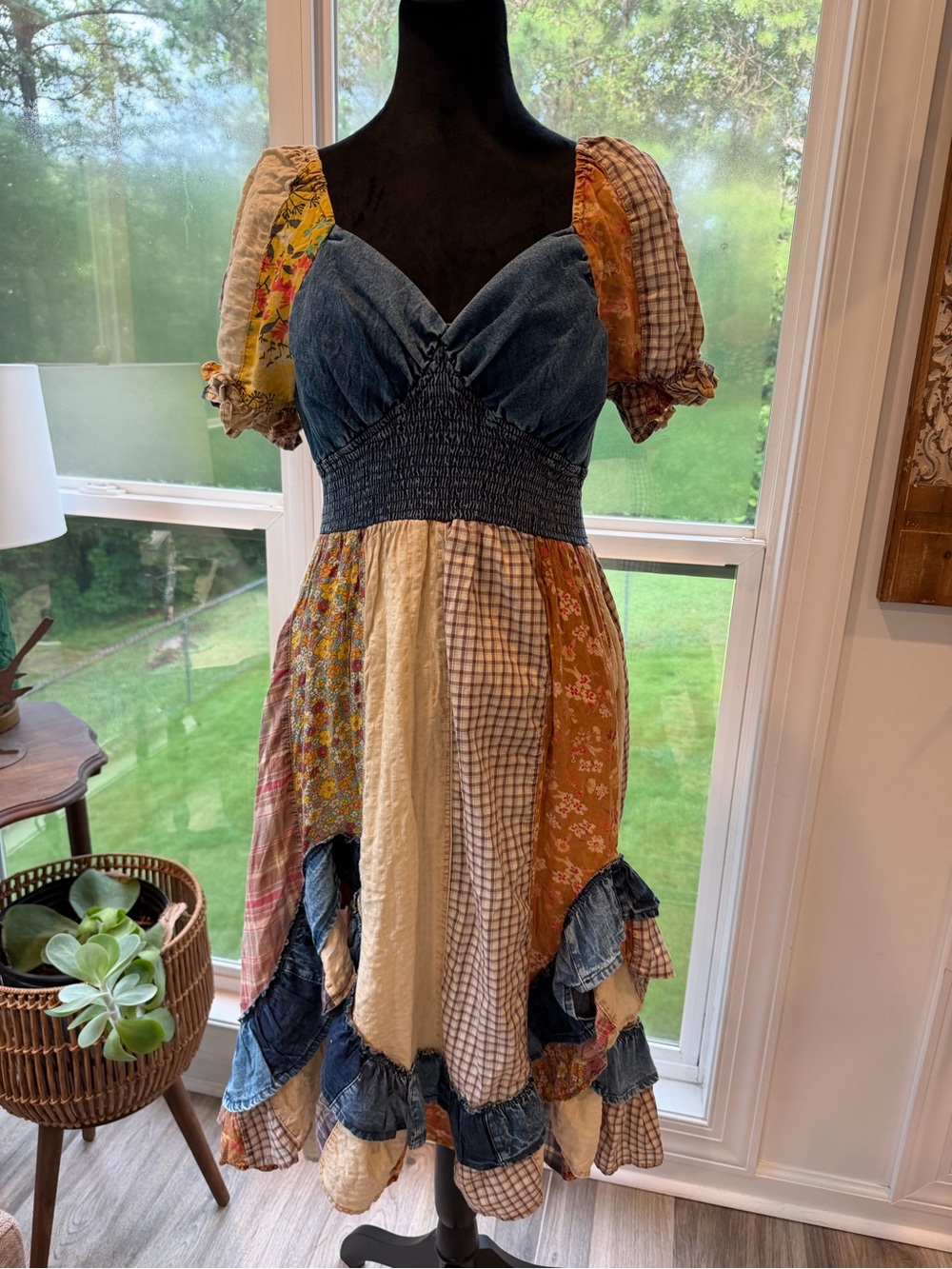 NEW Young threads Boho Patchwork Midi Dress Denim Bodice boho hippie festival - Picture 2 of 6